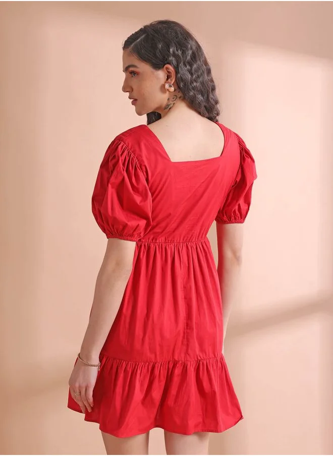 مرفوعة Women Regular Fit Casual Solid Babydoll Dress