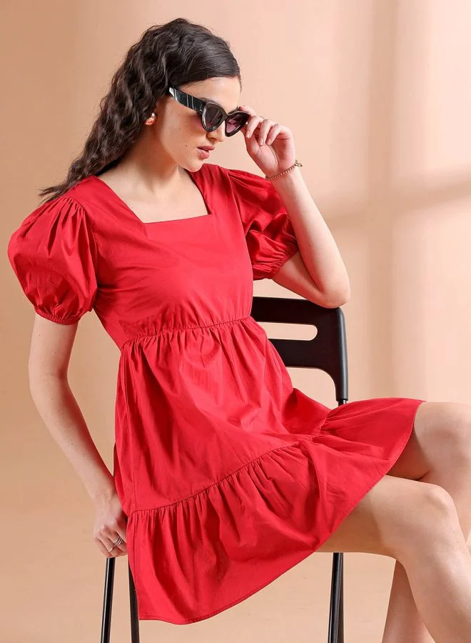 Freehand Women Regular Fit Casual Solid Babydoll Dress