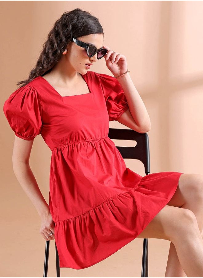 Freehand - Women Regular Fit Casual Solid Babydoll Dress - Image 1
