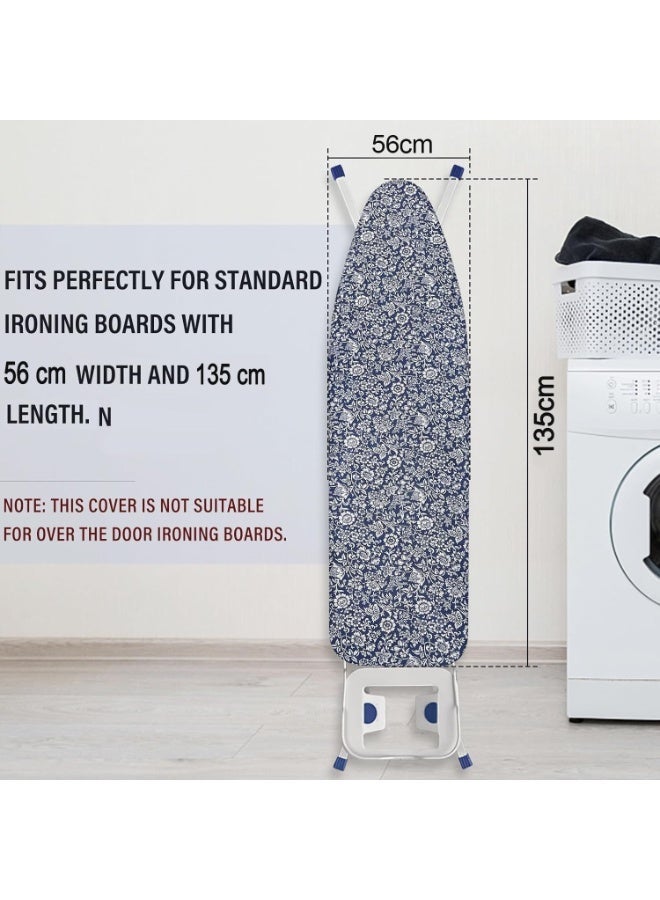 YOUWE7 Ironing Board Cover, 135 * 56cm Inch Standard Ironing Board Cover with Elastic Edge and Hook and Loop Fasteners Scorch and Stain Resistant Cotton Ironing Covers with Insulation Network (Navy) - Image 5