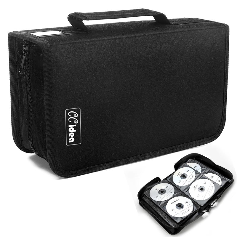CCidea CD Case DVD Storage Holder, 128 Capacity DVD Cases Organizer CD Plastic Protective Carrying Binder,Portable Cd Wallet for Home Travel (Black) - Image 1