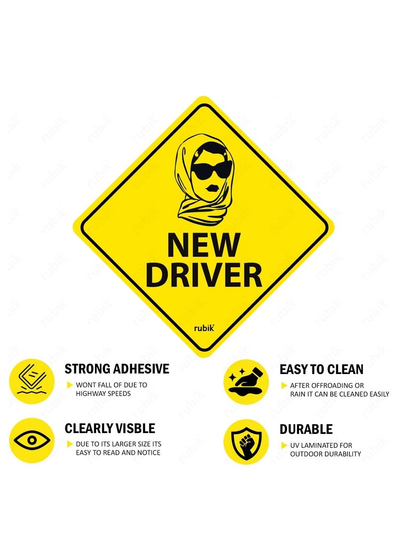 Rubik New Driver Car Sign Self Adhesive Sticker, Reflective Removable for Beginners Car SUV Van Drivers (Size 12cm x 12cm)  - Image 5