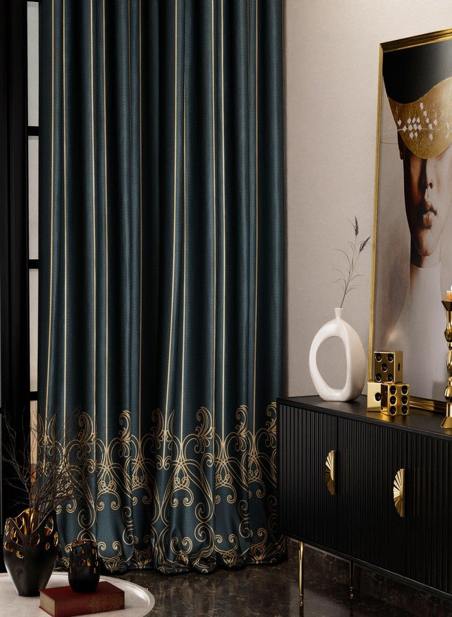 Stoa Paris Satin Door Curtains, 300 TC Dim-Out Home Furnishing Curtains, Easy Grommet Installation, Aesthetic Parda, Balcony, Bedroom, Pack of 2, Versailles - Emerald Royale - Image 2