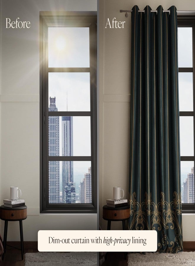 Stoa Paris Satin Door Curtains, 300 TC Dim-Out Home Furnishing Curtains, Easy Grommet Installation, Aesthetic Parda, Balcony, Bedroom, Pack of 2, Versailles - Emerald Royale - Image 5