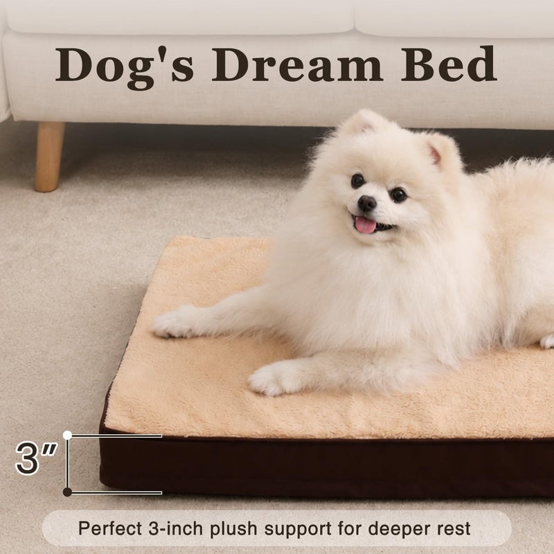 Dog Crate Bed Waterproof Deluxe Plush Dog Beds with Removable Washable Cover Anti-Slip Bottom Pet Sleeping Mattress for Large, Medium, Jumbo, Small Dogs, 29 x 18 inch, Brown | TPU Waterproof Layer, Easy Clean Cover, Soft Plush Surface, Durable Oxford Fabric, Non-Slip Bottom, For Medium Breeds ≤30lbs - Image 2