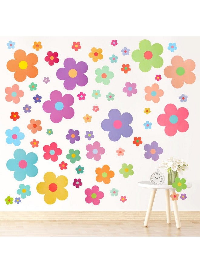 COMNICO 63pcs Cute Flowers Wall Sticker PVC Colorful Y2k Floral Wall Decor Vinyl Peel and Stick Flowers Stickers for Teen Girls Boy Kids Nursery Bedroom Kindergarten(9 Sheets, Bright Colors) - Image 1