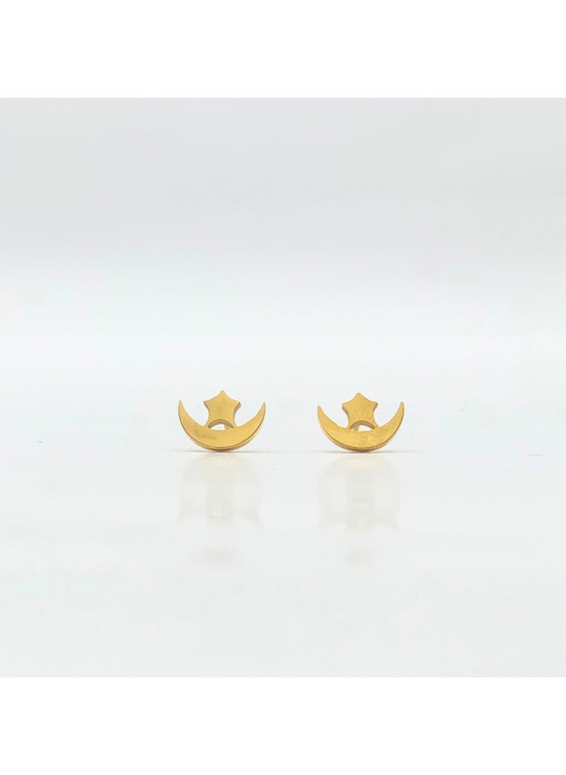 Earss Gold Moon Star Stud | Stainless Steel | 18K Gold Plated  - Image 1