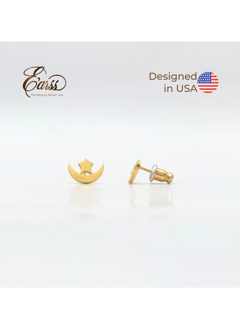 Earss Gold Moon Star Stud | Stainless Steel | 18K Gold Plated  - Image 2