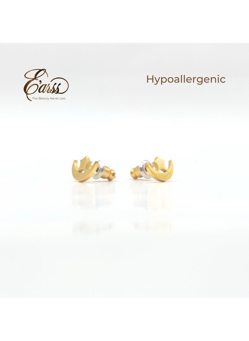 Earss Gold Moon Star Stud | Stainless Steel | 18K Gold Plated  - Image 3