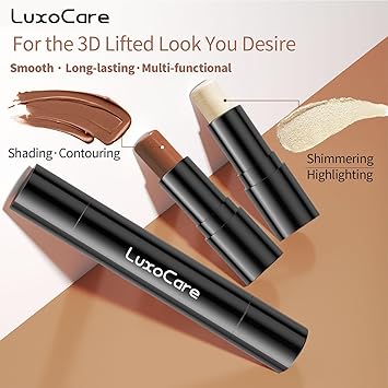 LuxoCare DoubleEnd Highlighter Shading Stick 2 in 1 Waterproof Cream Contour Highlighter LongLasting Smooth Face Professional Makeup Stick for All Skin Tones - Image 3