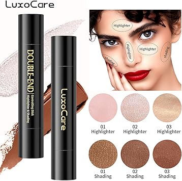 LuxoCare DoubleEnd Highlighter Shading Stick 2 in 1 Waterproof Cream Contour Highlighter LongLasting Smooth Face Professional Makeup Stick for All Skin Tones - Image 2