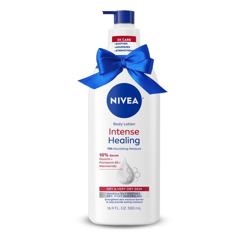 NIVEA Intense Healing Body Lotion for Very Dry, Itchy Skin with Glycerin, Provitamin B5 and Niacinamide, 72-Hour Body Moisturizer, Holiday Gifts for Self Care, 16.9 Fl Oz Pump Bottle - Image 1