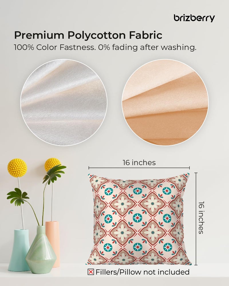 Brizberry® Designer Ethnic Decorative Soft Cotton Feel Premium Poly Cotton Throw Pillow Cushion Covers, Double Both, Set of 2 (Design 183, 16 x 16 Inch (Pack of 2)) - Image 5