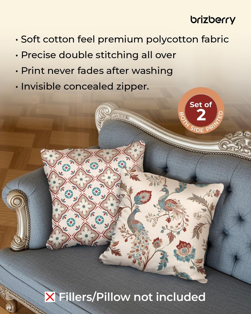 Brizberry® Designer Ethnic Decorative Soft Cotton Feel Premium Poly Cotton Throw Pillow Cushion Covers, Double Both, Set of 2 (Design 183, 16 x 16 Inch (Pack of 2)) - Image 4
