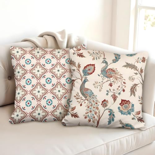 Brizberry® Designer Ethnic Decorative Soft Cotton Feel Premium Poly Cotton Throw Pillow Cushion Covers, Double Both, Set of 2 (Design 183, 16 x 16 Inch (Pack of 2)) - Image 1