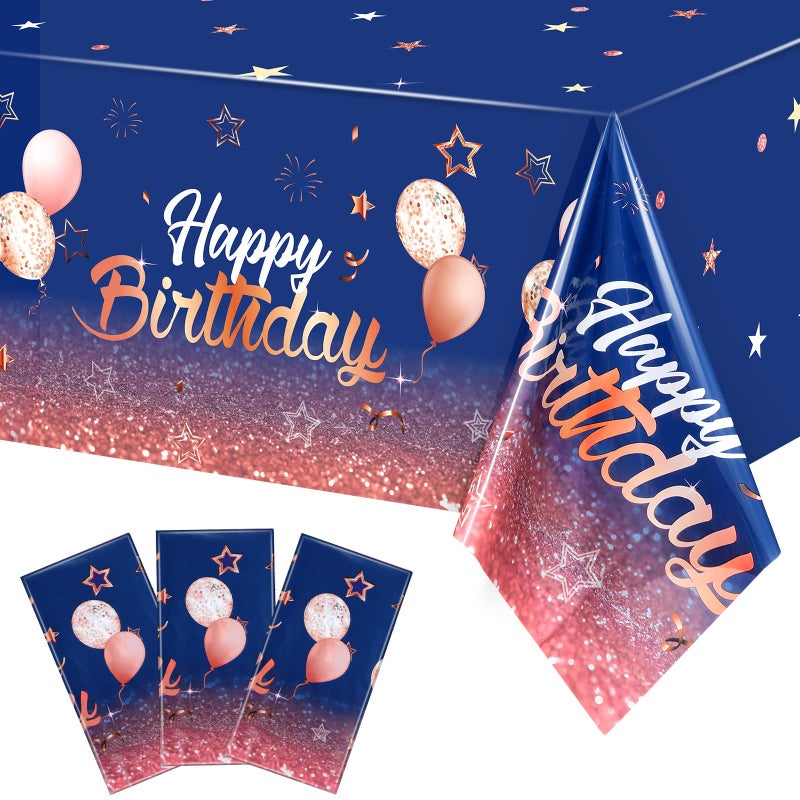 Tegeme Navy Blue Party Supplies Stars Happy Birthday Tablecloths Blue Starry Confetti Table Covers for Kids Boys Girls Baby Shower Birthday Party DecorationsNavy Blue and Pink3 Pack