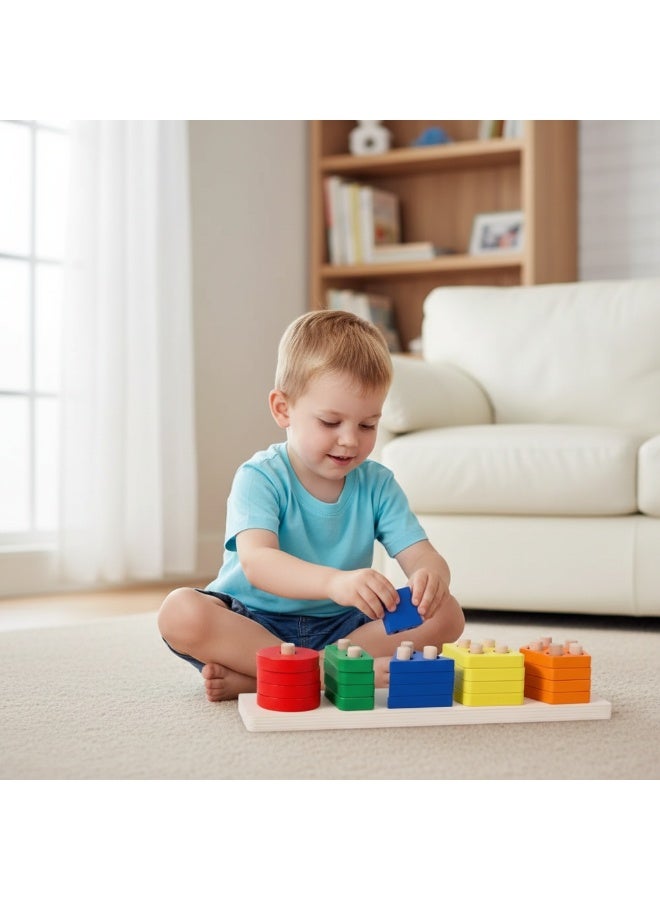 Y&D Children's Puzzle Set Column Building Blocks Wooden Colourful Ten-Storey Tower of Logic Puzzle Brain Teaser Intellectual Toy - Image 1