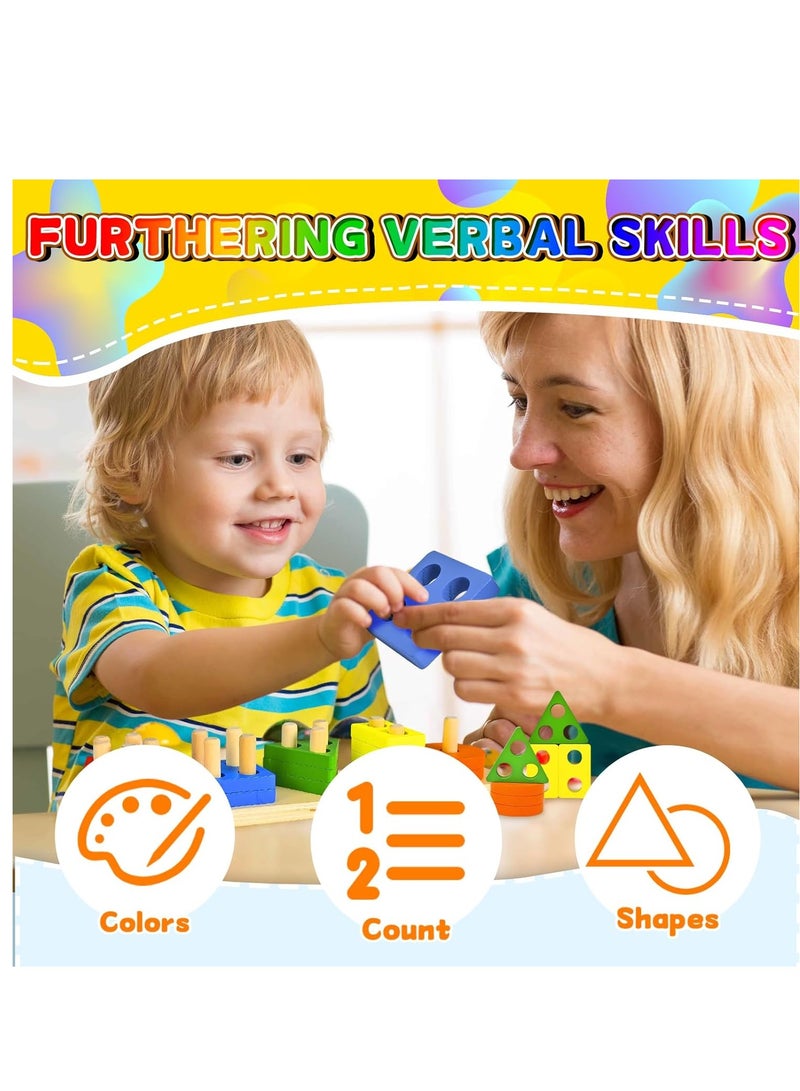 Y&D Children's Puzzle Set Column Building Blocks Wooden Colourful Ten-Storey Tower of Logic Puzzle Brain Teaser Intellectual Toy - Image 4