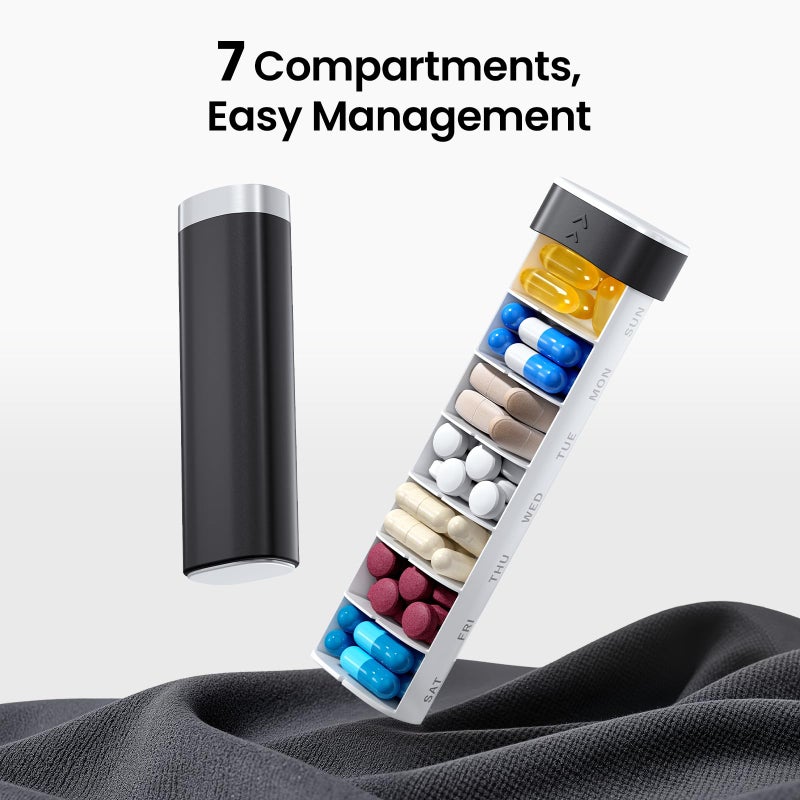 Betife Travel Pill Organizer Weekly 7 Day, Compact Daily Pill Box, Portable Medicine Case, Cute Pill Holder for Vitamins Supplements, Drawer-Shaped Pills Organizer (Black) - Image 5