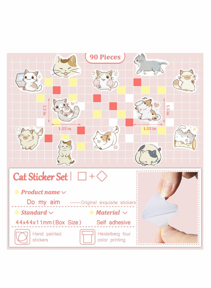 Excefore ملصقات بموضوع القطط، 2 صندوق/ 90 قطعة ملصقات قطط لطيفة لتزيين الدفاتر، ملصقات لاصقة لمشاريع القص واللصق للكمبيوتر المحمول، المخططات، الدفاتر، الحقائب، اليوميات، الألبومات - Image 2