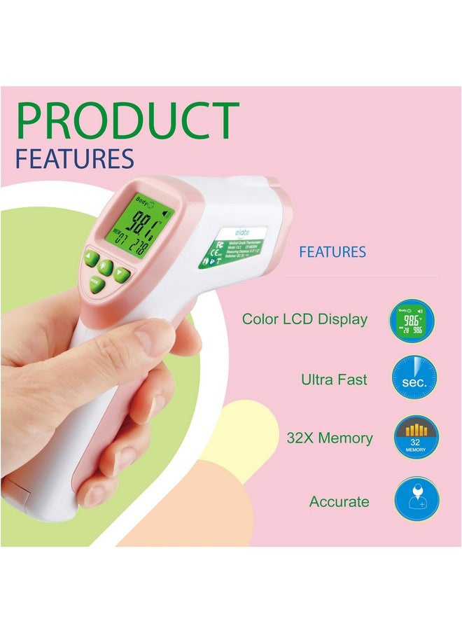 Elate - Non Contact/No Touch Digital Forehead Thermometer For Adults Kids And Babies. Accurate Hospital Medical Grade Touchless Temporal Thermometer Fsa Hsa Approved Pink - Image 1