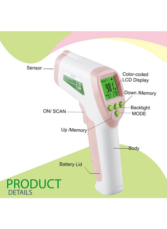 Elate - Non Contact/No Touch Digital Forehead Thermometer For Adults Kids And Babies. Accurate Hospital Medical Grade Touchless Temporal Thermometer Fsa Hsa Approved Pink - Image 1