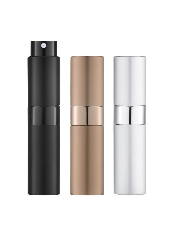 LISAPACK 8ML Atomizer Perfume Spray Bottle for Travel (3 PCS) Empty Cologne Dispenser, Portable Sprayer (Black, Silver, Brown) - Image 1