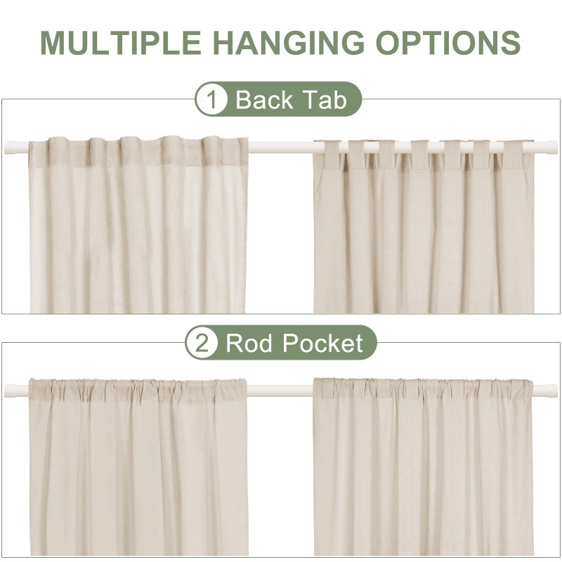 ASPMIZ Cotton Linen Farmhouse Curtains Boho Rustic Button Curtain, Linen Window Curtain Panels Green Stripe Country Curtains for Living Room Bedroom, Rod Pocket Window Drapes, 52 x 63 Inch, 2 Panels - Image 5