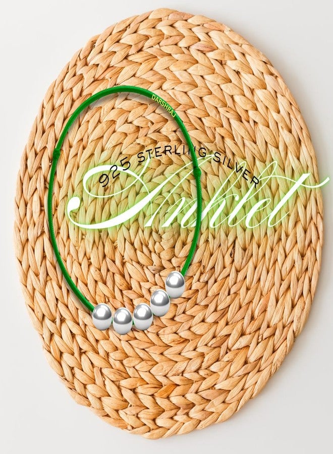 DARSHRAJ Handmade Green Thread Anklet with 5 Sterling Silver Balls | 925 Silver Jewelry for Women & Girls - Image 2