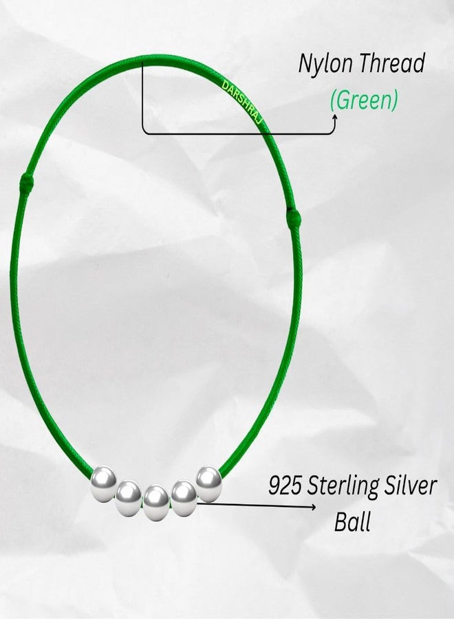 DARSHRAJ Handmade Green Thread Anklet with 5 Sterling Silver Balls | 925 Silver Jewelry for Women & Girls - Image 4