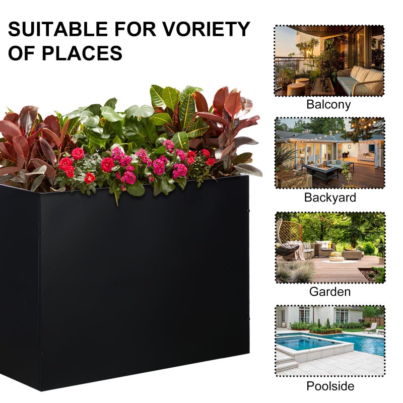 SUNNYPARK Large Metal Planter Box 32â€x 12â€x 24â€, Rectangular Modern Black Metal Planter Box Heavy Duty with Drainage Holes for Outdoor Garden Patio - Image 3