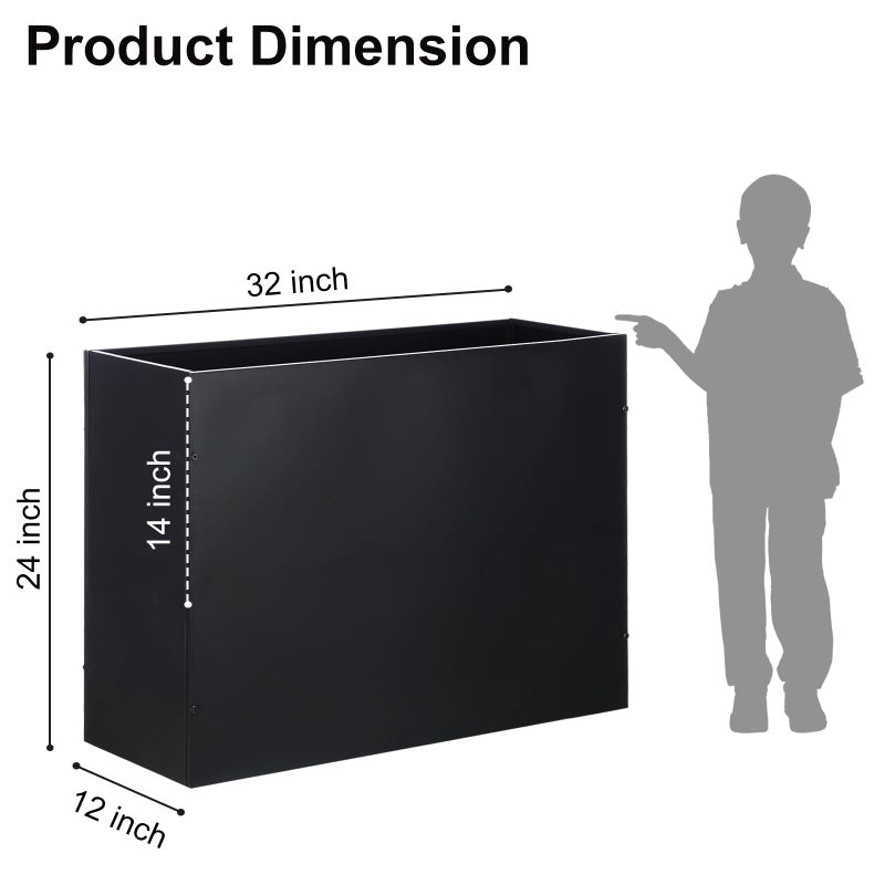 SUNNYPARK Large Metal Planter Box 32â€x 12â€x 24â€, Rectangular Modern Black Metal Planter Box Heavy Duty with Drainage Holes for Outdoor Garden Patio - Image 2