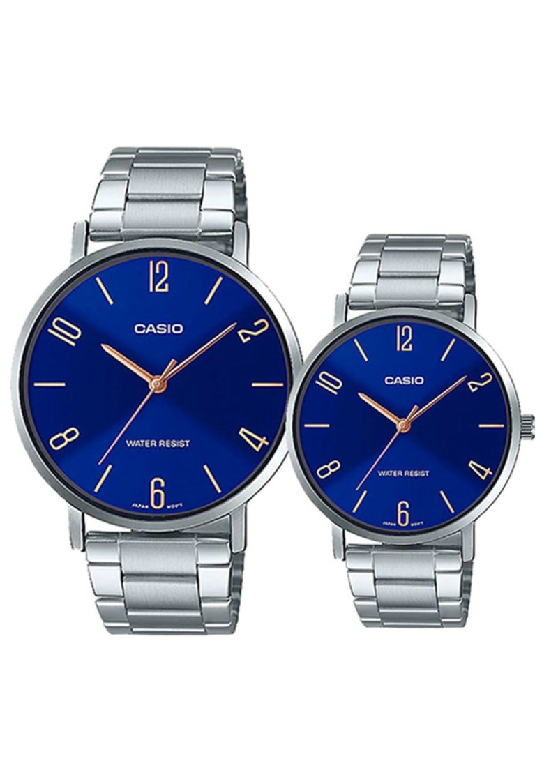 Casio Stainless Steel Blue Dial Pair Watch MTP/LTP-VT01D-2B2 - Image 1