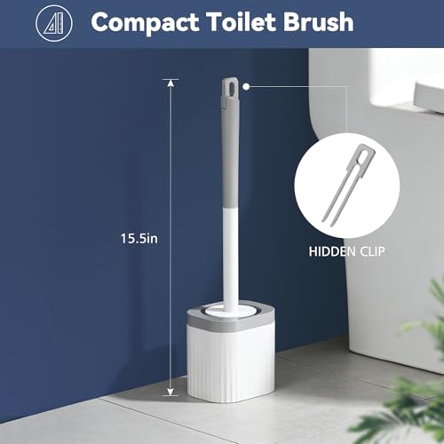 EZKEY Toilet Brush, 2 Pack Compact Toilet Bowl Brush and Holder Set with Nylon Bristles Toilet Cleaner Brush Hidden Toilet Scrubber Brush for Bathroom Cleaning, Grey & White - Image 2