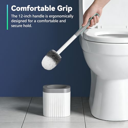 EZKEY Toilet Brush, 2 Pack Compact Toilet Bowl Brush and Holder Set with Nylon Bristles Toilet Cleaner Brush Hidden Toilet Scrubber Brush for Bathroom Cleaning, Grey & White - Image 4