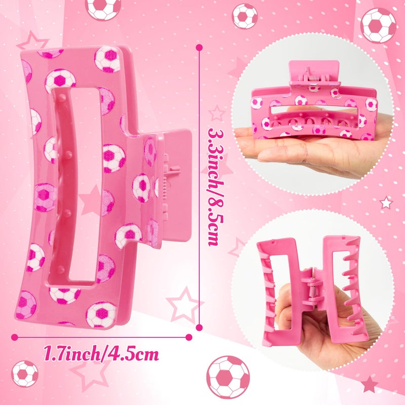 PANTIDE 4Pcs Pink Soccer Hair Claw Clips for Women Girls - Sport Game Day Cute Rectangle Nonslip Banana Hair Clips, Thin Thick Short Long Curly Hair Accessories, Birthday Party Gift for Player Team - Image 2