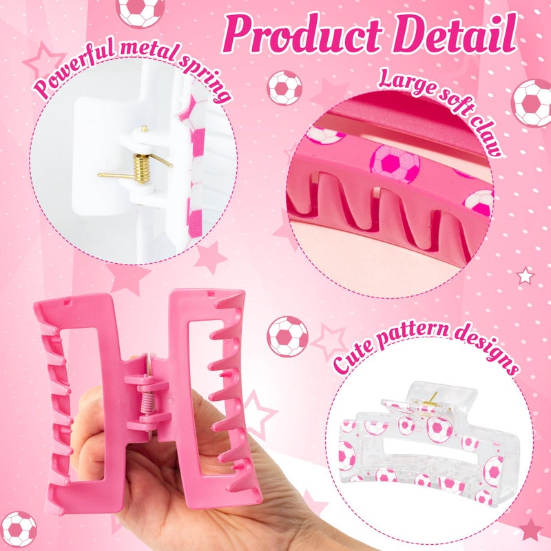 PANTIDE 4Pcs Pink Soccer Hair Claw Clips for Women Girls - Sport Game Day Cute Rectangle Nonslip Banana Hair Clips, Thin Thick Short Long Curly Hair Accessories, Birthday Party Gift for Player Team - Image 3