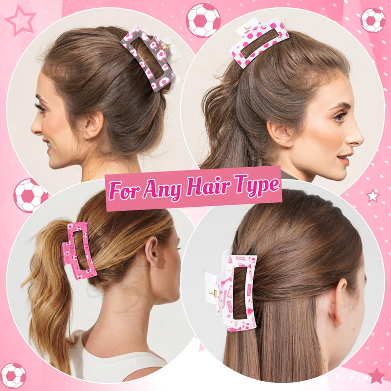 PANTIDE 4Pcs Pink Soccer Hair Claw Clips for Women Girls - Sport Game Day Cute Rectangle Nonslip Banana Hair Clips, Thin Thick Short Long Curly Hair Accessories, Birthday Party Gift for Player Team - Image 5