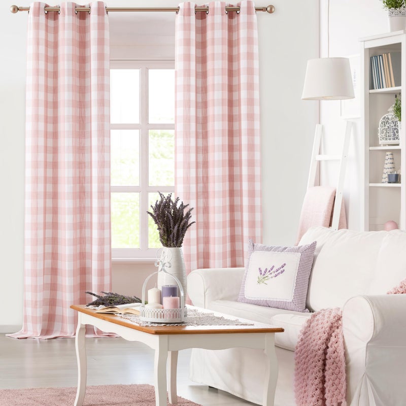 Jubilantex Buffalo Check Semi Sheer Curtain Panels Pink White Gingham Curtains Farmhouse Grommet Window Drapes for Living Room Bedroom 40"x84",2 Panels - Image 1