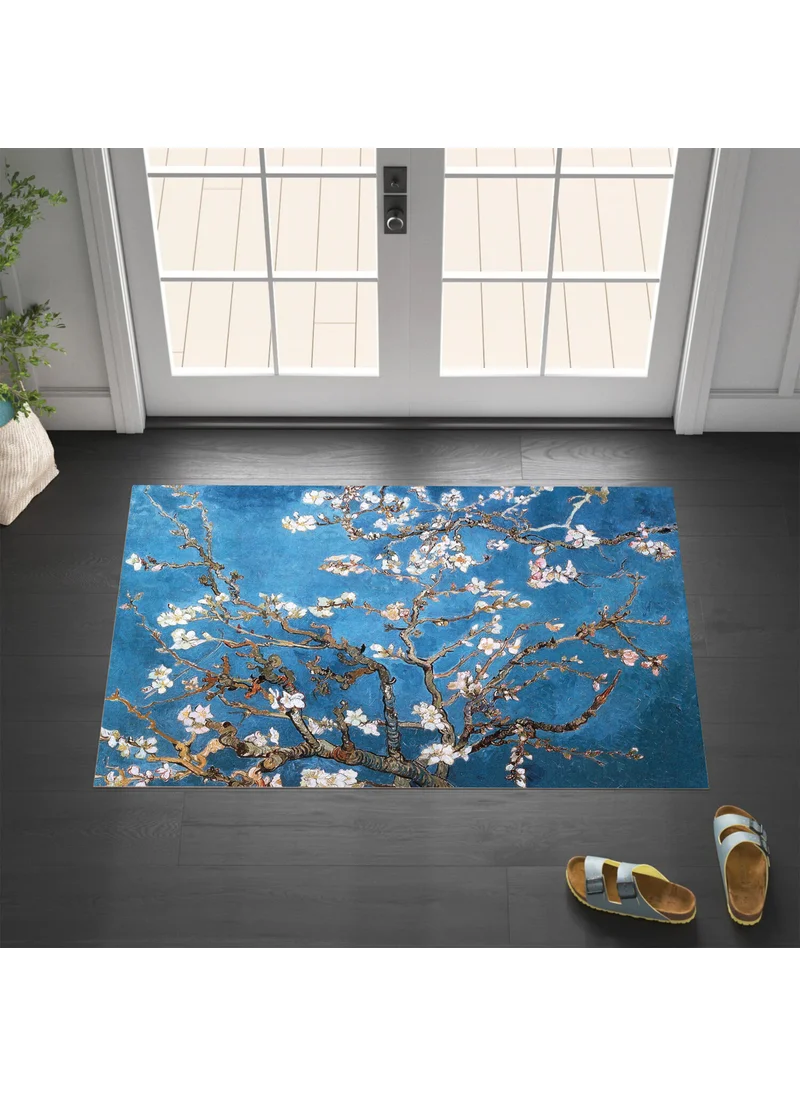 Vagonik Van Gogh Blooming Almond Tree Digital Printed Carpet Non-Slip Base Washable Carpet