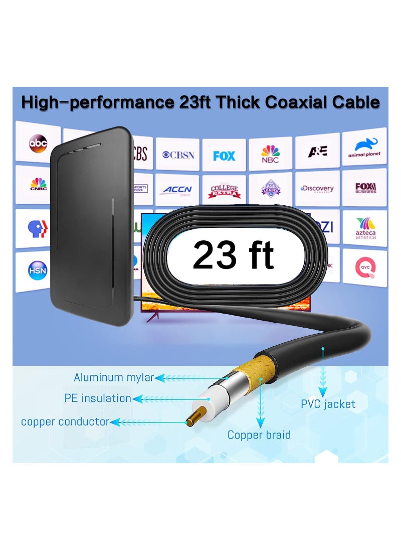 SYOSI - TV Antenna, TV Antenna for Smart TV Indoor Long 520+ Miles Range Support 8K 4K 1080p All TV's VHF UHF, Powerful TV Antenna Indoor with Signal Booster 23ft Coax HDTV Cable/AC Adapter 360°Reception - Image 1