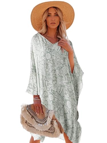 Moss Rose Women's Swimsuit Cover up Beach Kaftan for Bathing Suit with Floral Pattern - Image 1