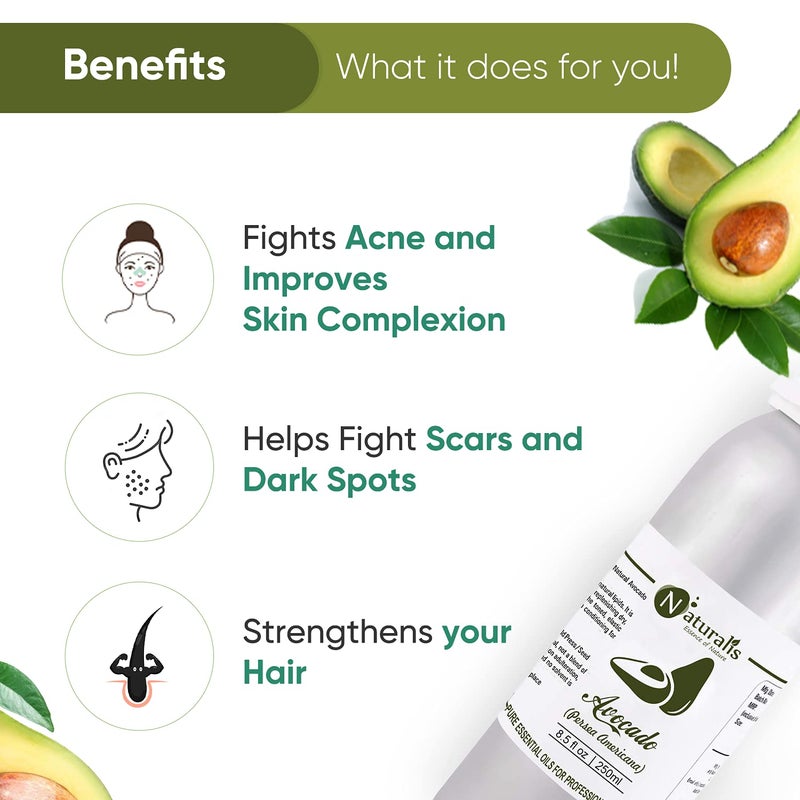Naturalis Essence of Nature Pure Cold Pressed Avocado Oil Moisturizer for Dry Skin Body and Hair  250ml - Image 3