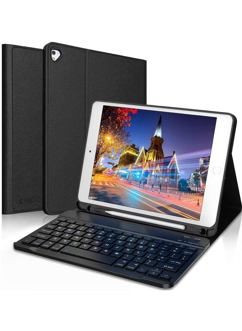 أوميكسبرو حافظة لجهاز iPad Pro مقاس 9.7 بوصة مزودة بلوحة مفاتيح لأجهزة iPad من الجيل السادس 2018 وأجهزة iPad من الجيل الخامس 2017 وأجهزة iPad Air 2/Air 1 مزودة بلوحة مفاتيح لاسلكية قابلة للفصل وتقنية بلوتوث، لون أسود - Image 1
