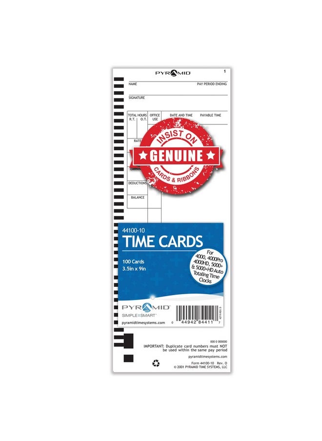Pyramid Time Systems Pyramid™ 30% Recycled Time Cards For Pyramid Models 4000 & 5000, 9" X 3 1/2", Pack Of 100  - Image 1