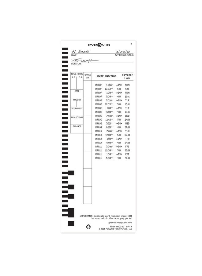 Pyramid Time Systems Pyramid™ 30% Recycled Time Cards For Pyramid Models 4000 & 5000, 9" X 3 1/2", Pack Of 100  - Image 5