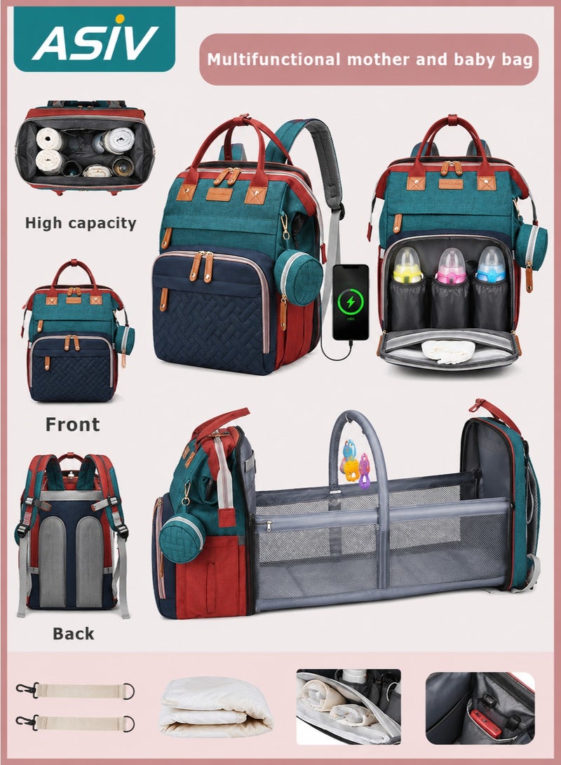 ASIV Baby Diaper Bag with Changing Pad – Waterproof, large-capacity diaper bag, perfect for moms and dads, with USB charging port and stroller straps. Baby shower gift. (RGB – likely refers to color options or lighting feature, please confirm) - Image 1