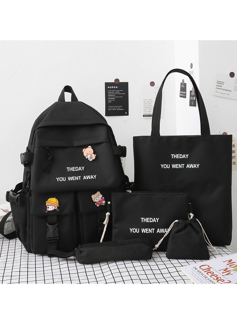 سكت شيكترو حقائب مدرسية للبنات، حقائب ظهر عصرية للطالبات الجامعيات 30*42*12 سم + حقائب يد 31*28*5 سم + حقائب كتف 18*1*23 سم + مقلمة 20*4*5 سم + حقائب عملات معدنية (طقم من خمس قطع) - Image 1