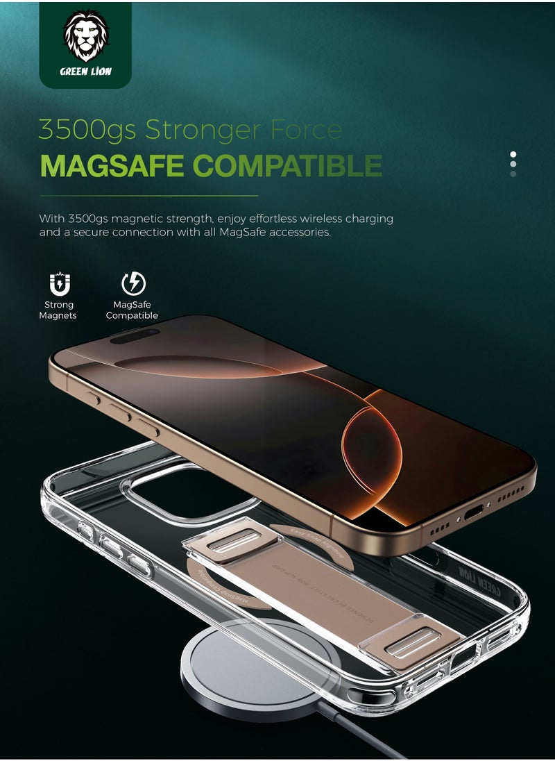 جرين ليون جراب MagSafe لهاتف iPhone 16 Pro Max مع قبضة / واقي للشاشة والكاميرا / وضوح مضاد للاصفرار / قبضة مريحة / حماية من السقوط والتلف - تيتانيوم صحراوي  - Image 4
