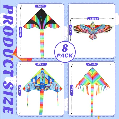 Arrowbash 8 Pack Kites for Kids Large Butterfly Dragon Eagle Unicorn Rocket Delta Flying Long Kite with 8 Pcs 328 ft Strings for Outdoor Game - Image 3